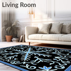 Winter Blue Snowflake Foliage Art Rug