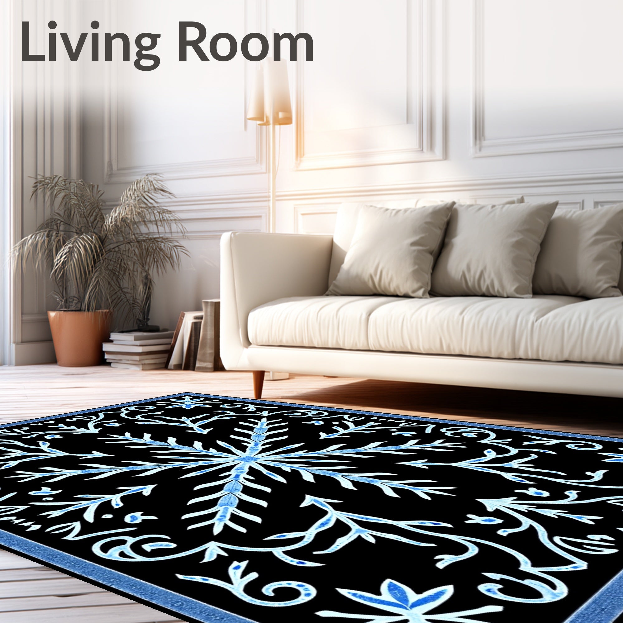 Winter Blue Snowflake Foliage Art Rug