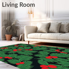 Festive Green Holly Berry Foliage Rug
