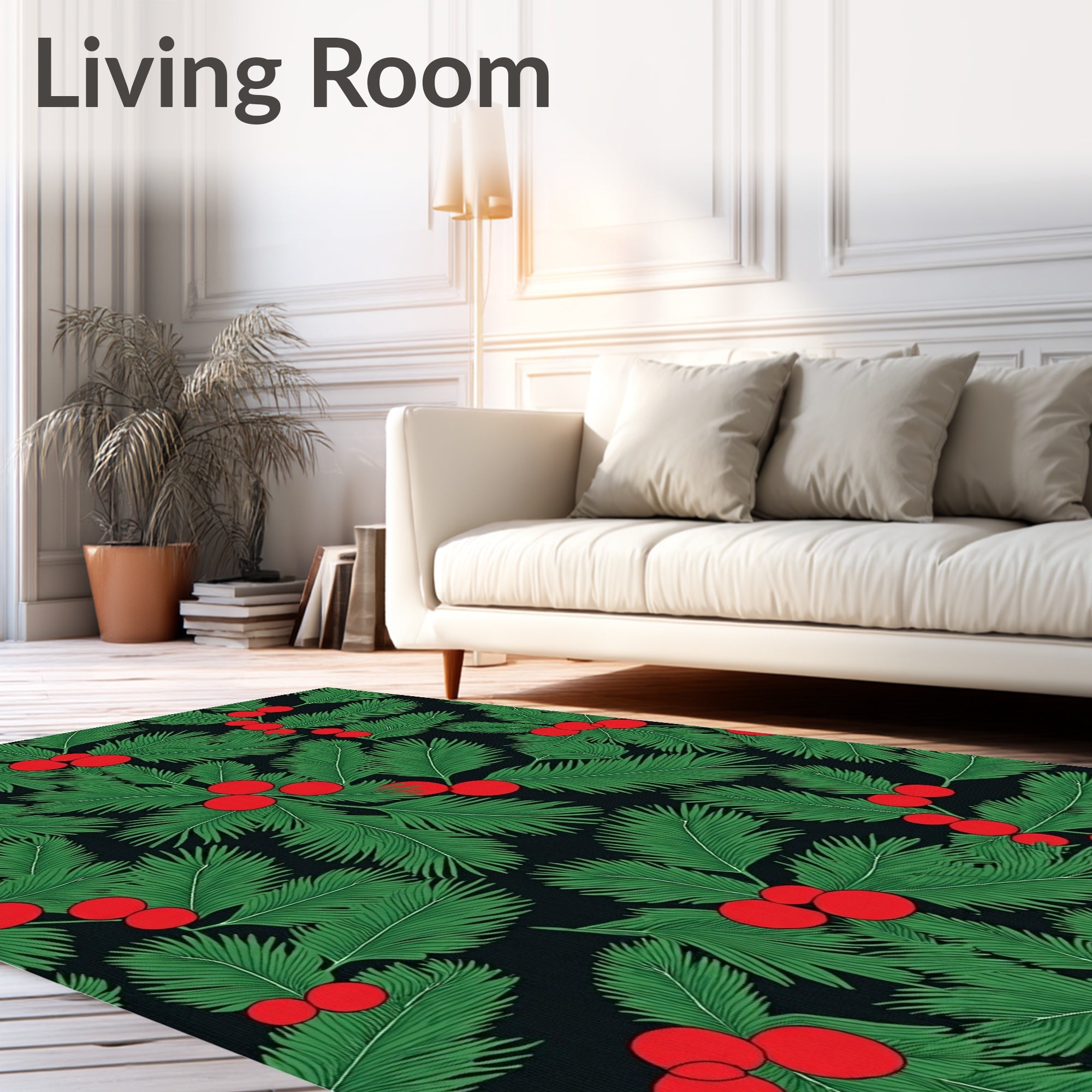 Festive Green Holly Berry Foliage Rug