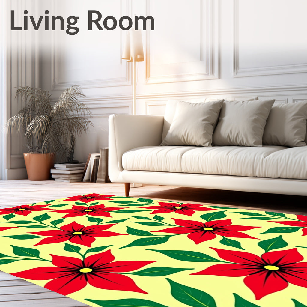 Vibrant Red Petal Floral Branches Rug