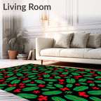 Red Floral Green Leaf Background Rug