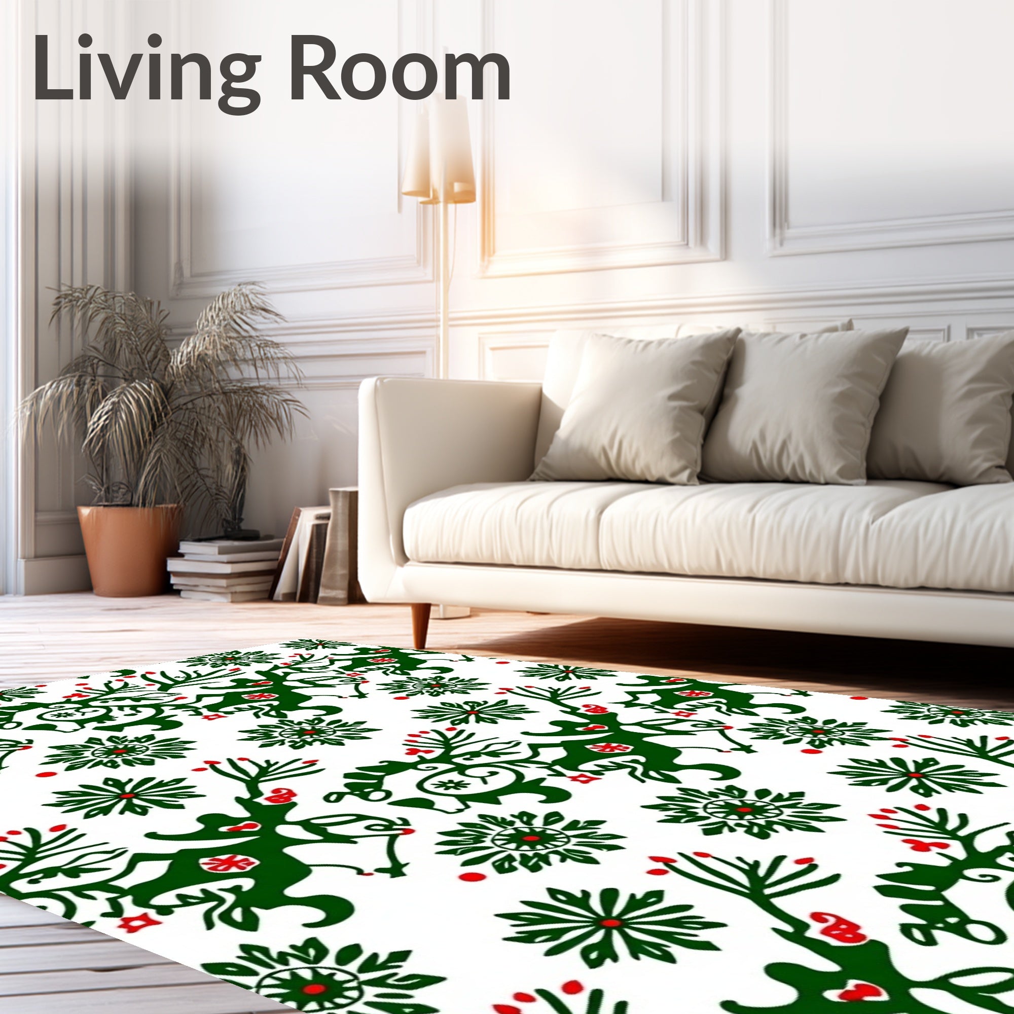 Festive Green Red Floral Vine Rug
