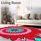 Vibrant Red Cyan Floral Medallion Rug