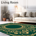 Emerald Gold Scrollwork Floral Frame Rug