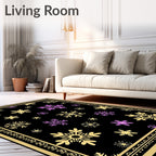 Black Snowflakes Gold Purple Border Rug