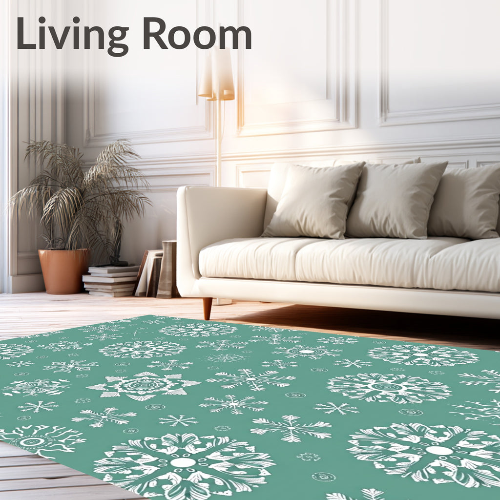 Teal White Snowflake Holiday Scatter Rug