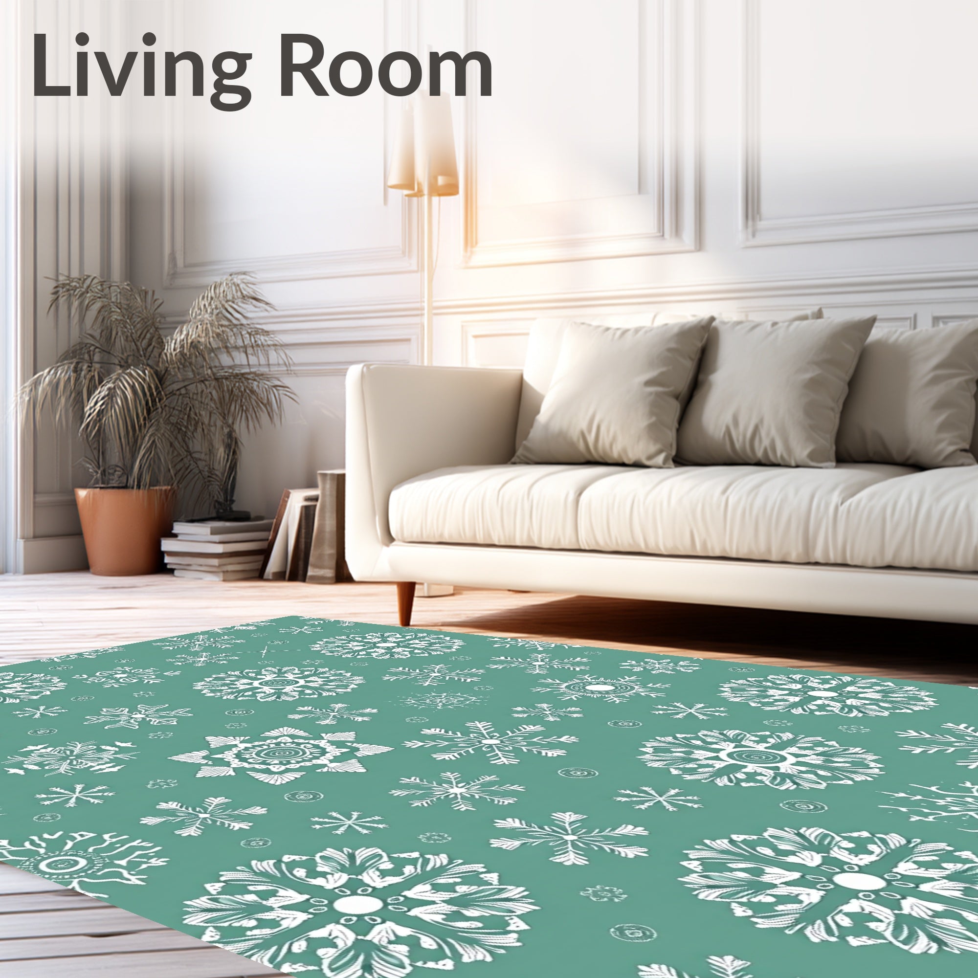 Teal White Snowflake Holiday Scatter Rug