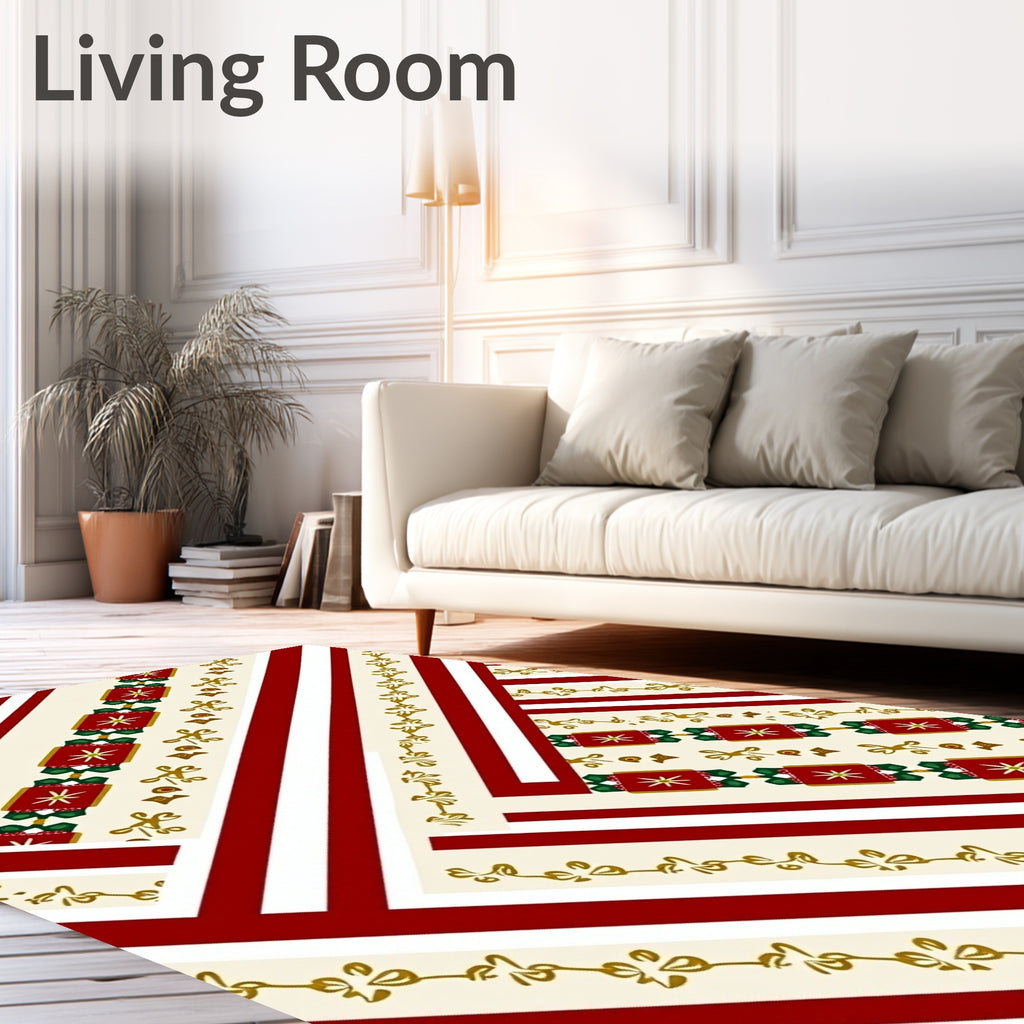 Red Cream Golden Festive Crackers Rug