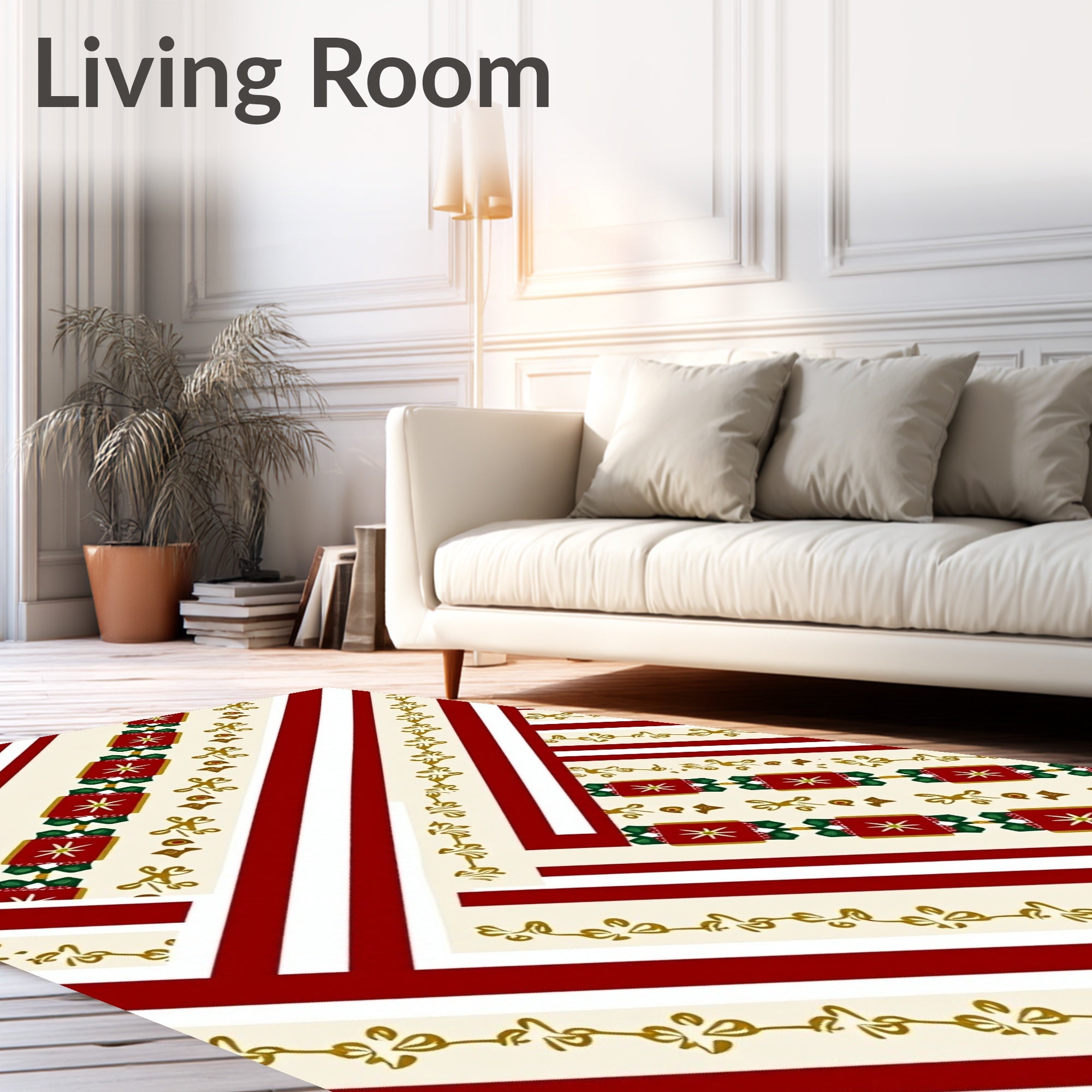 Red Cream Golden Festive Crackers Rug