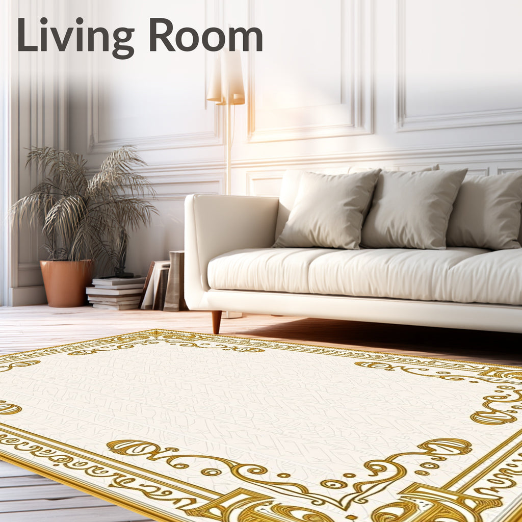 Golden Art Nouveau Floral Frame Rug