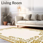 Golden Art Nouveau Floral Frame Rug
