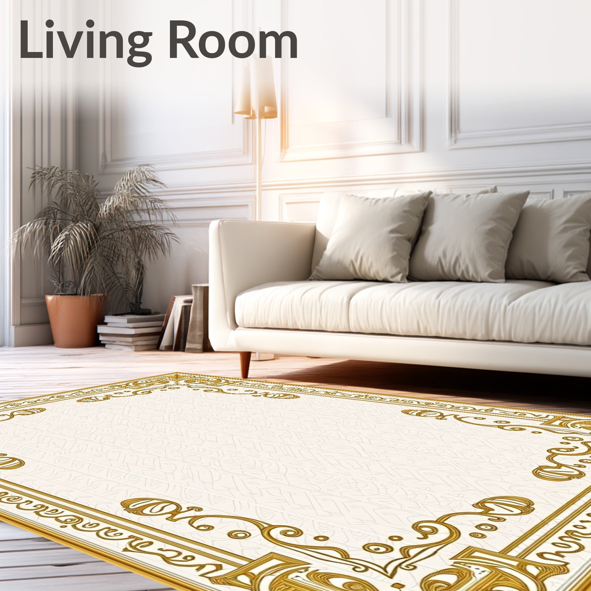 Golden Art Nouveau Floral Frame Rug