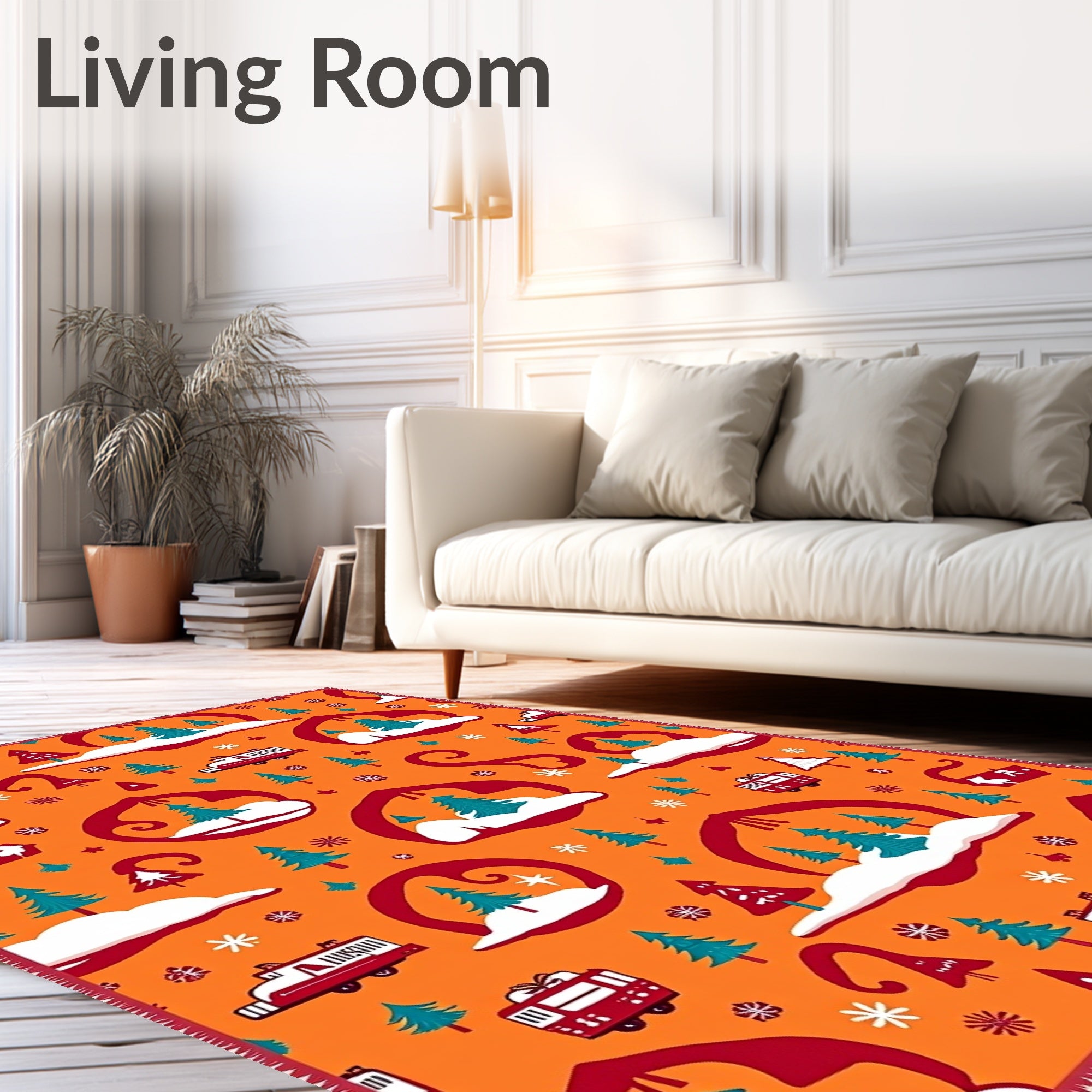 Orange Whimsical Winter Holiday Trees Rug