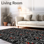 Black Red White Holly Berry Border Rug