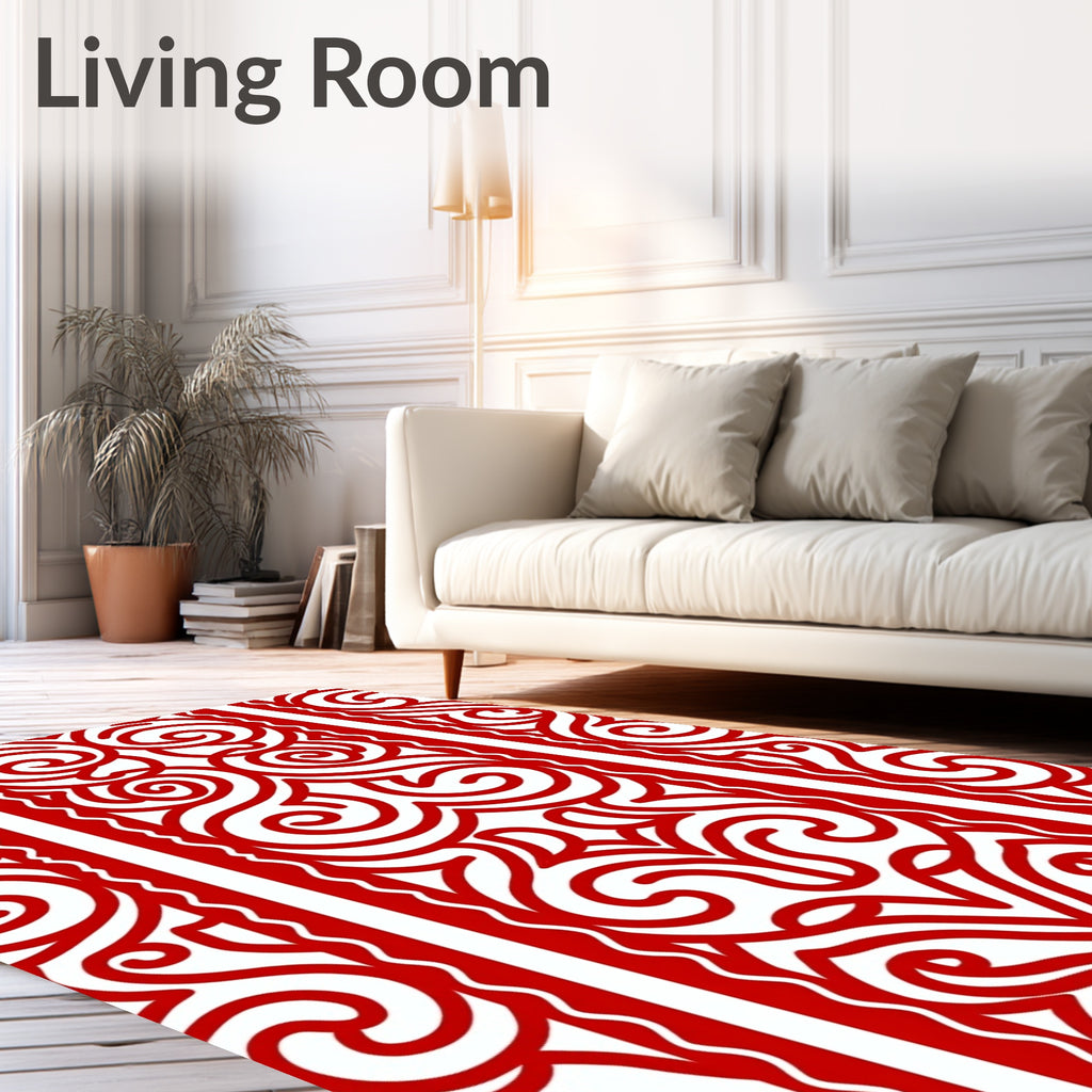 Crimson Red Paisley Scrollwork Border Rug
