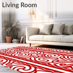 Crimson Red Paisley Scrollwork Border Rug