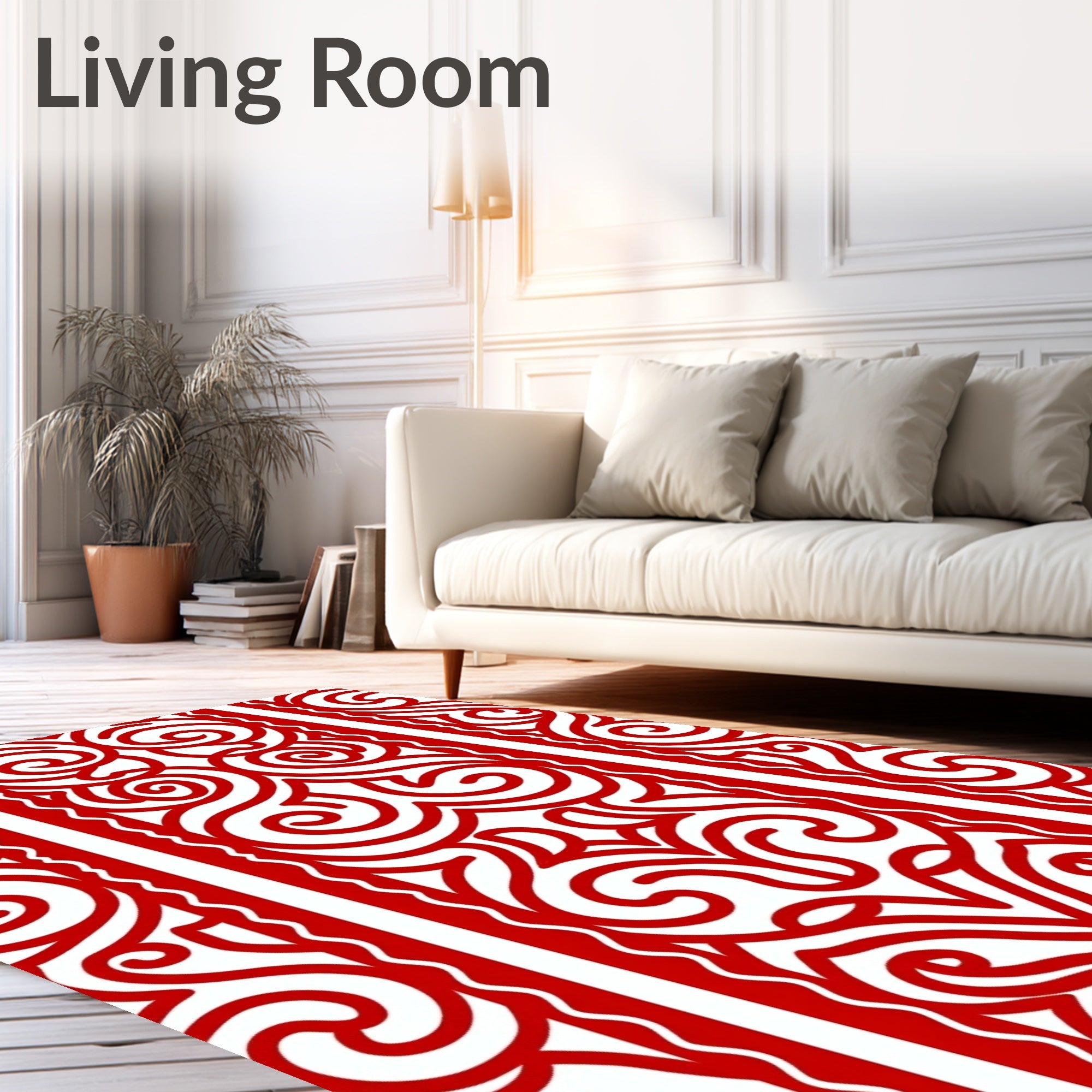 Crimson Red Paisley Scrollwork Border Rug