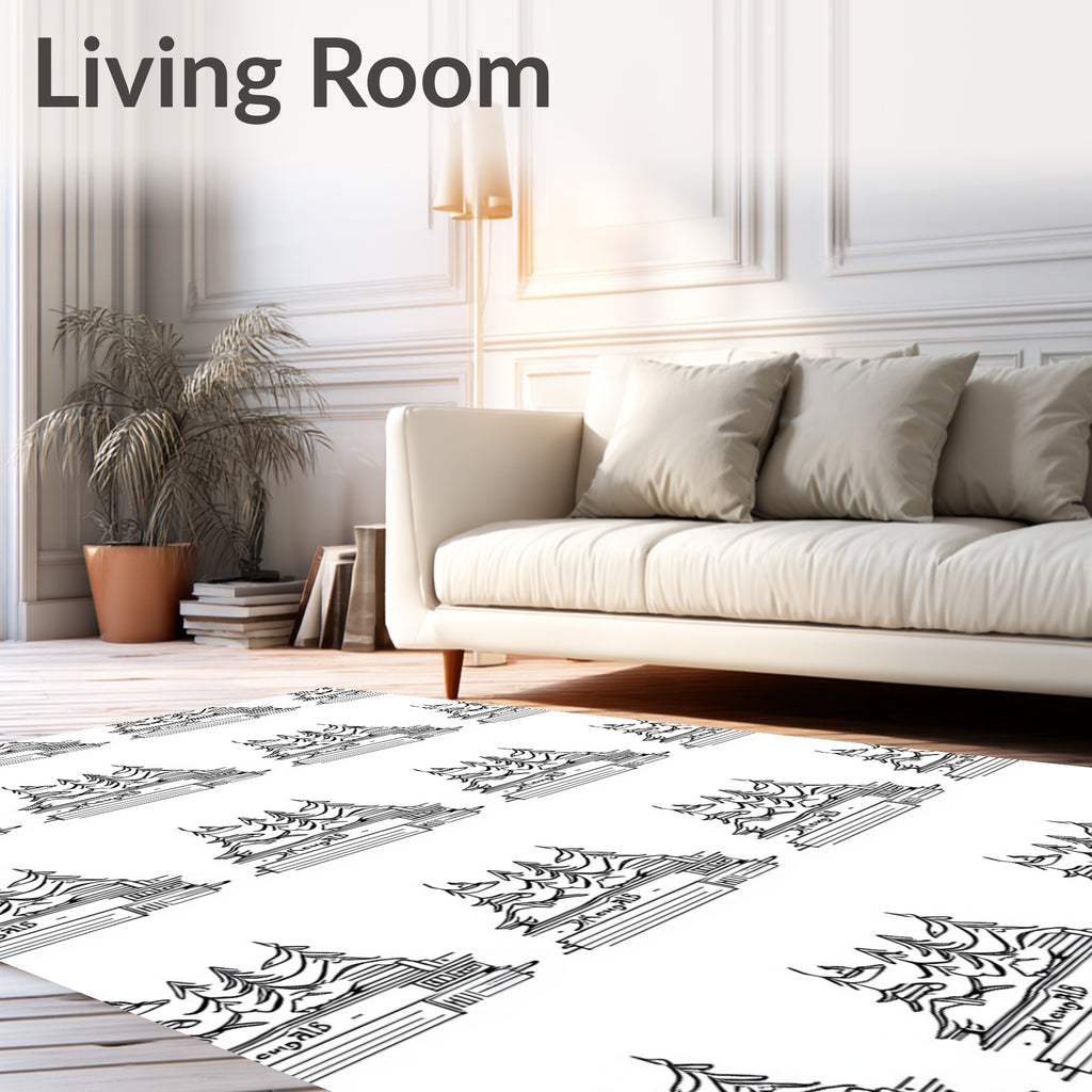 Minimalist Evergreen Forest Line Drawing Rug