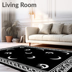 Black White Celestial Crescent Border Rug