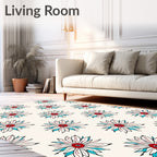 Crimson Blue White Floral Scatter Rug