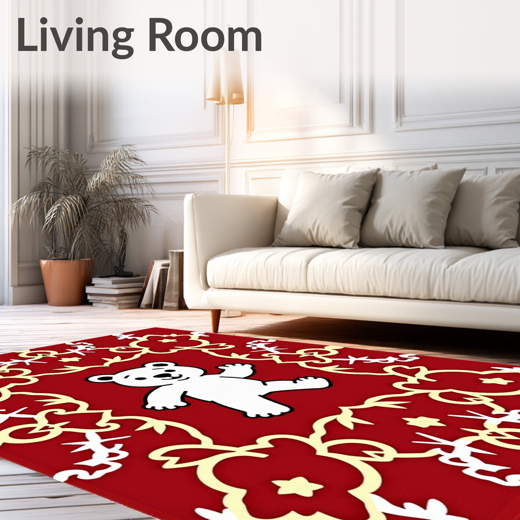 Crimson white bear floral medallion Rug