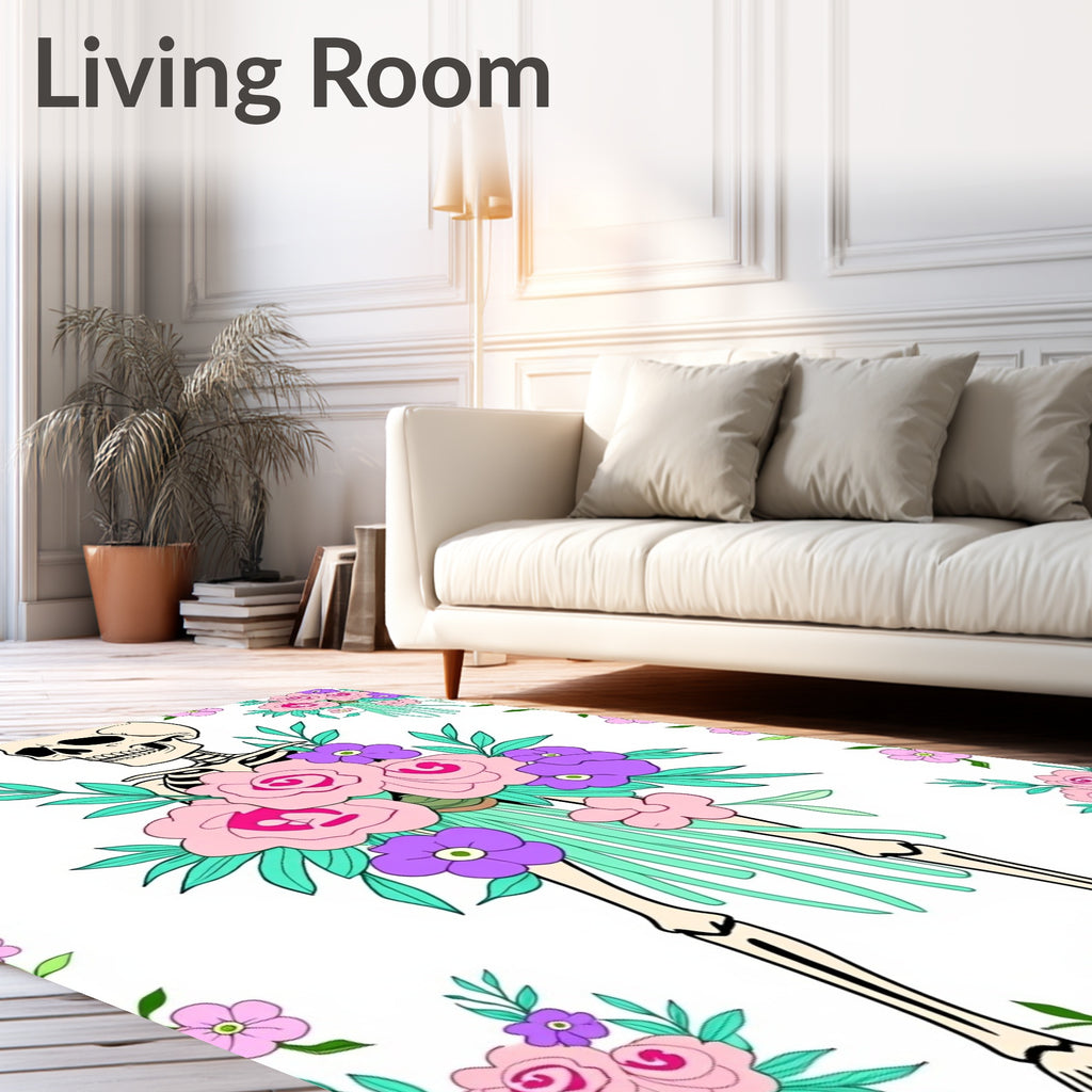 Whimsical Skeleton Floral Bouquet Rug
