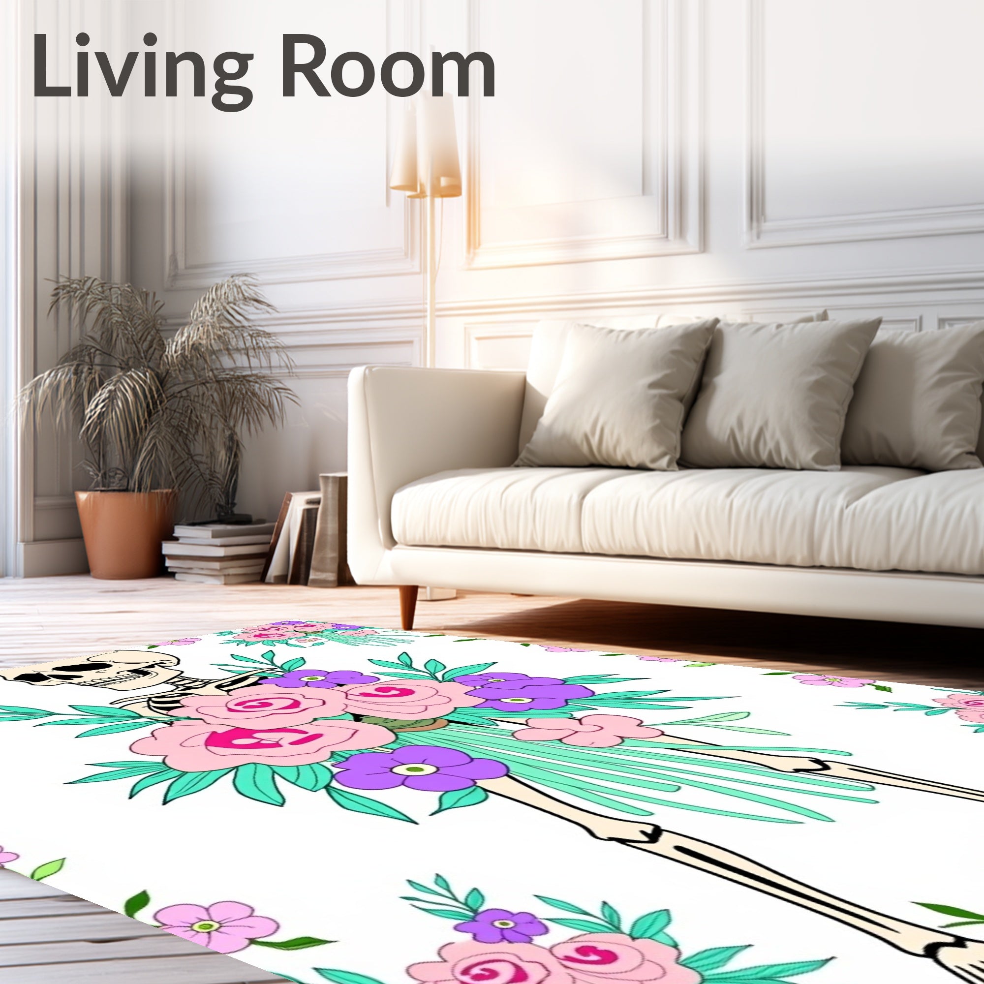 Whimsical Skeleton Floral Bouquet Rug