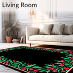 Vibrant Red Green Berry Garland Rug