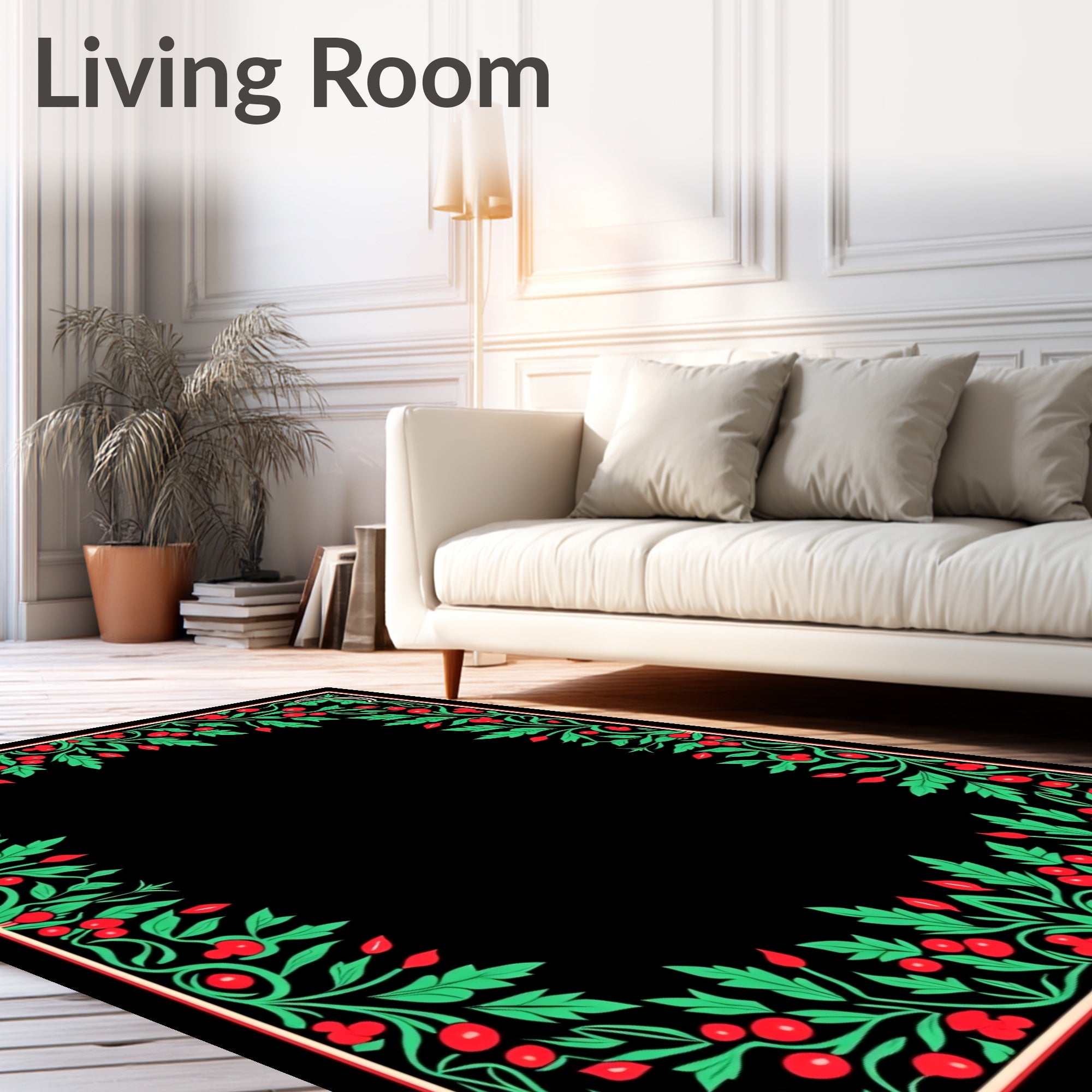Vibrant Red Green Berry Garland Rug