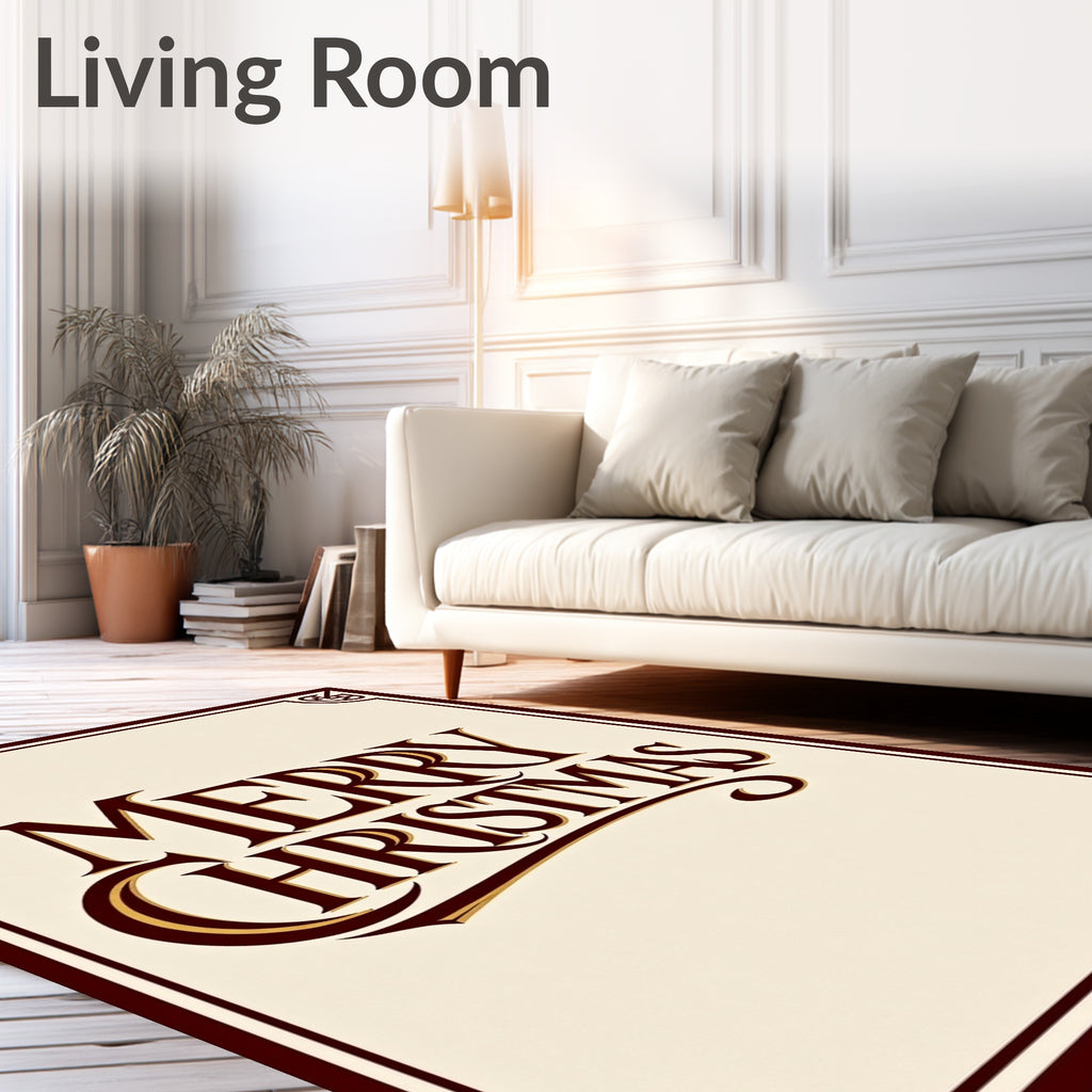 Elegant Crimson Merry Christmas Script Rug