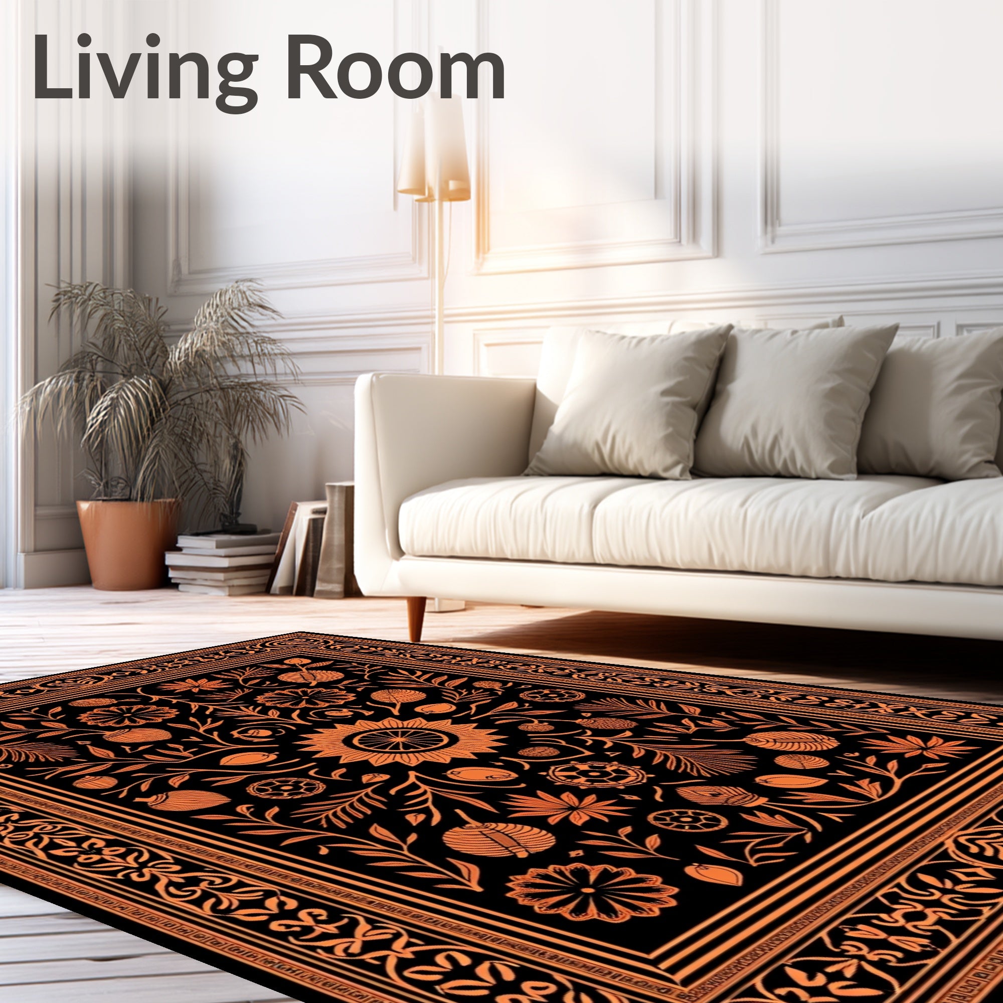 Black Orange Botanical Garden Medallion Rug