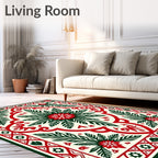 Crimson Green Leaf Medallion Mandala Rug