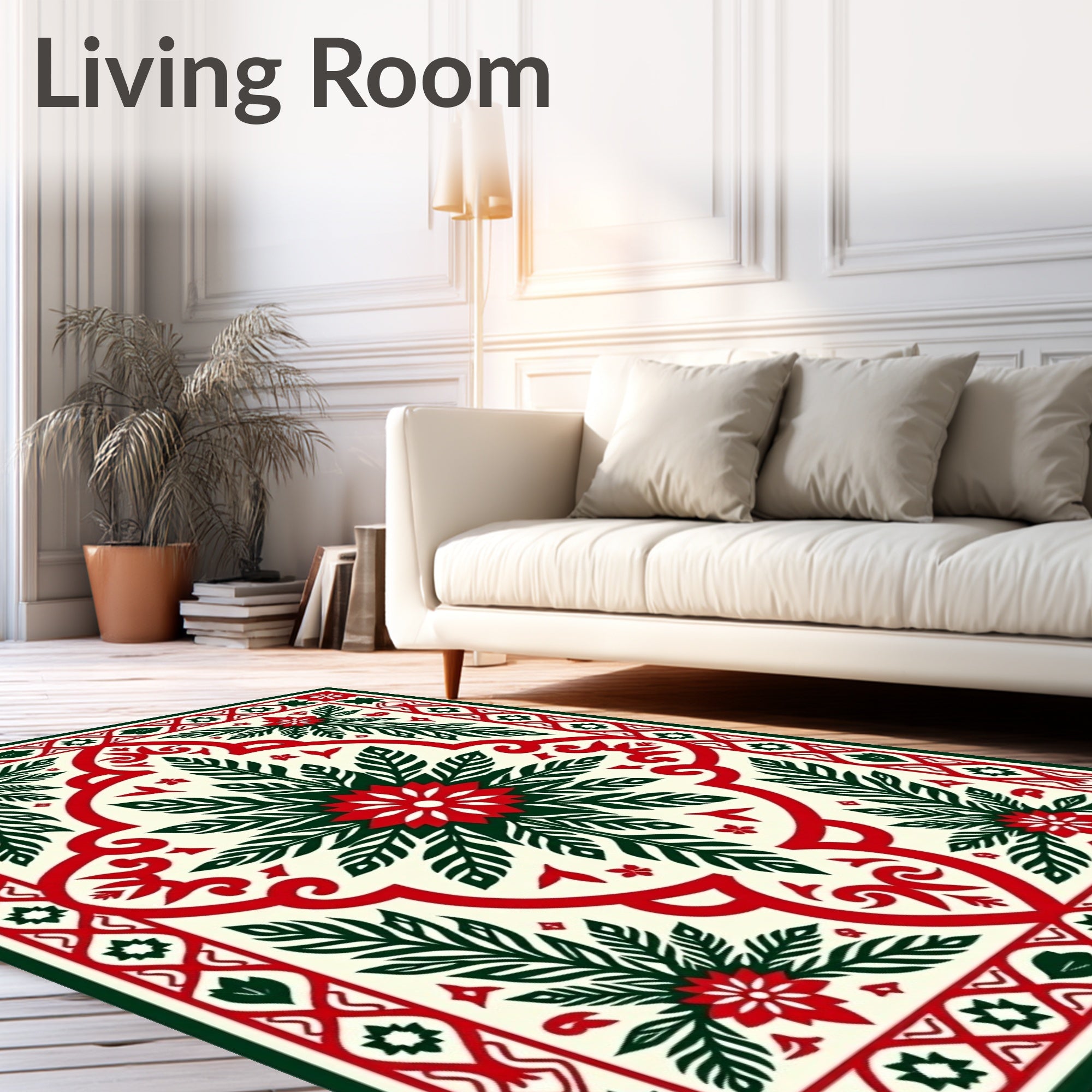 Crimson Green Leaf Medallion Mandala Rug