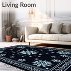 Navy Blue Snowflake Winter Ice Rug