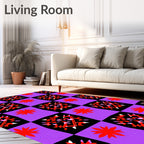 Vibrant Red Starburst Checkerboard Rug