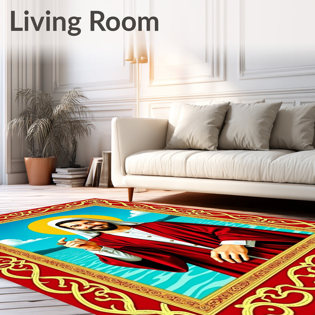 Radiant Golden Halo Blue Water Portrait Rug
