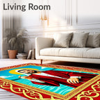 Radiant Golden Halo Blue Water Portrait Rug