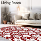 Crimson White Stylized Faces Floral Rug