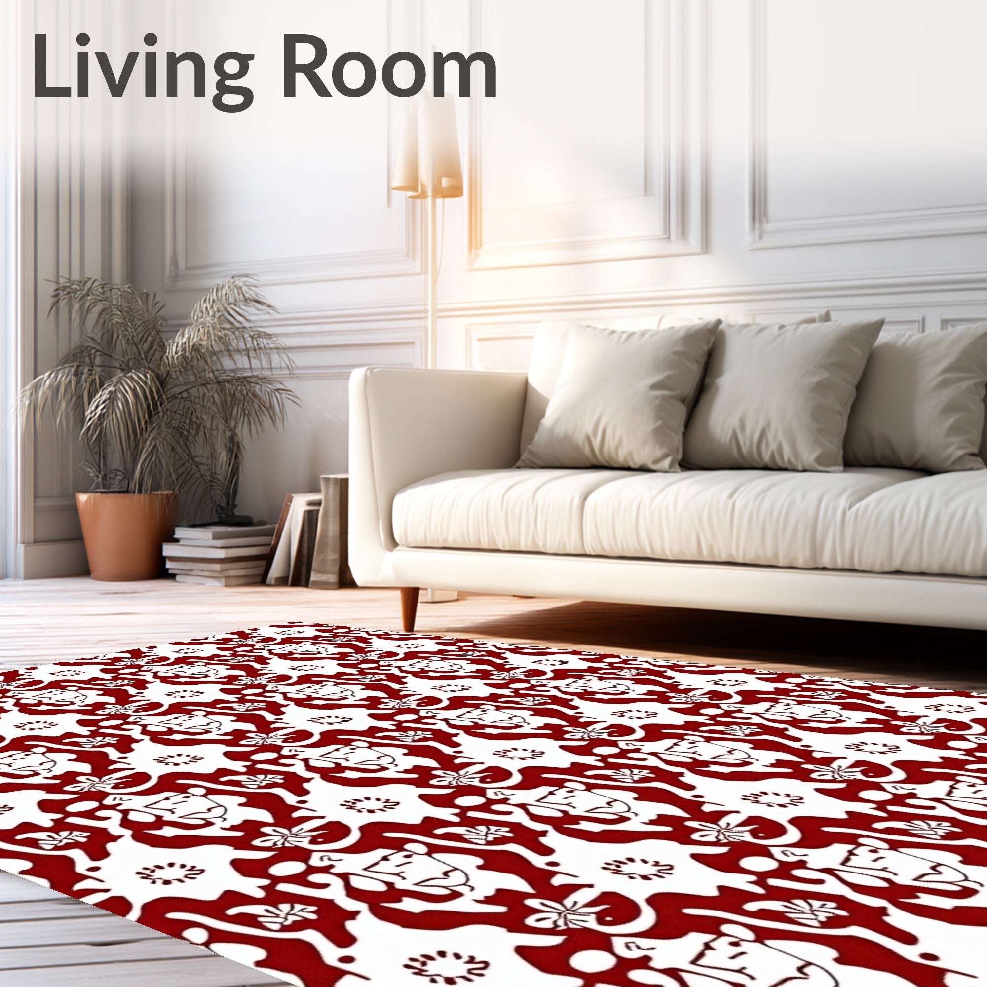 Crimson White Stylized Faces Floral Rug