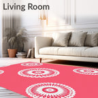 Crimson Floral Medallion White Rug
