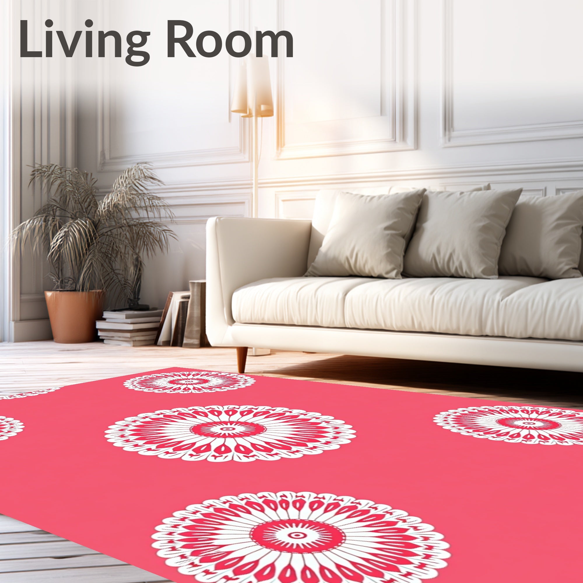 Crimson Floral Medallion White Rug