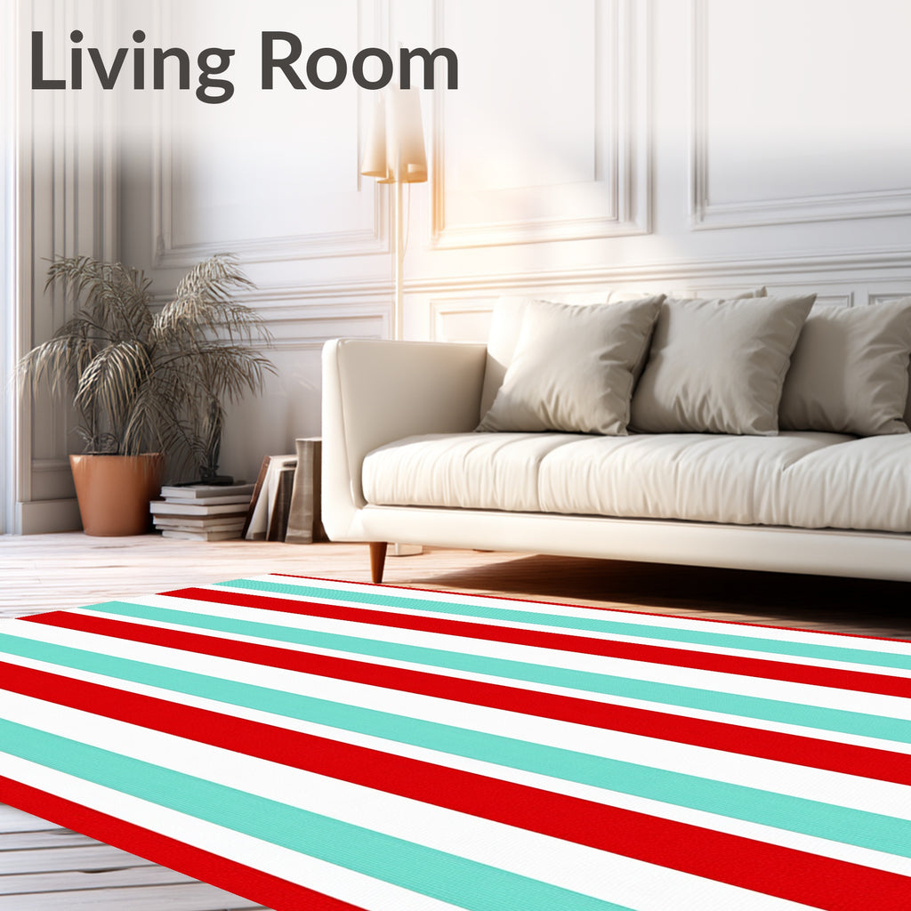 Bold Red Aqua Stripe Rug