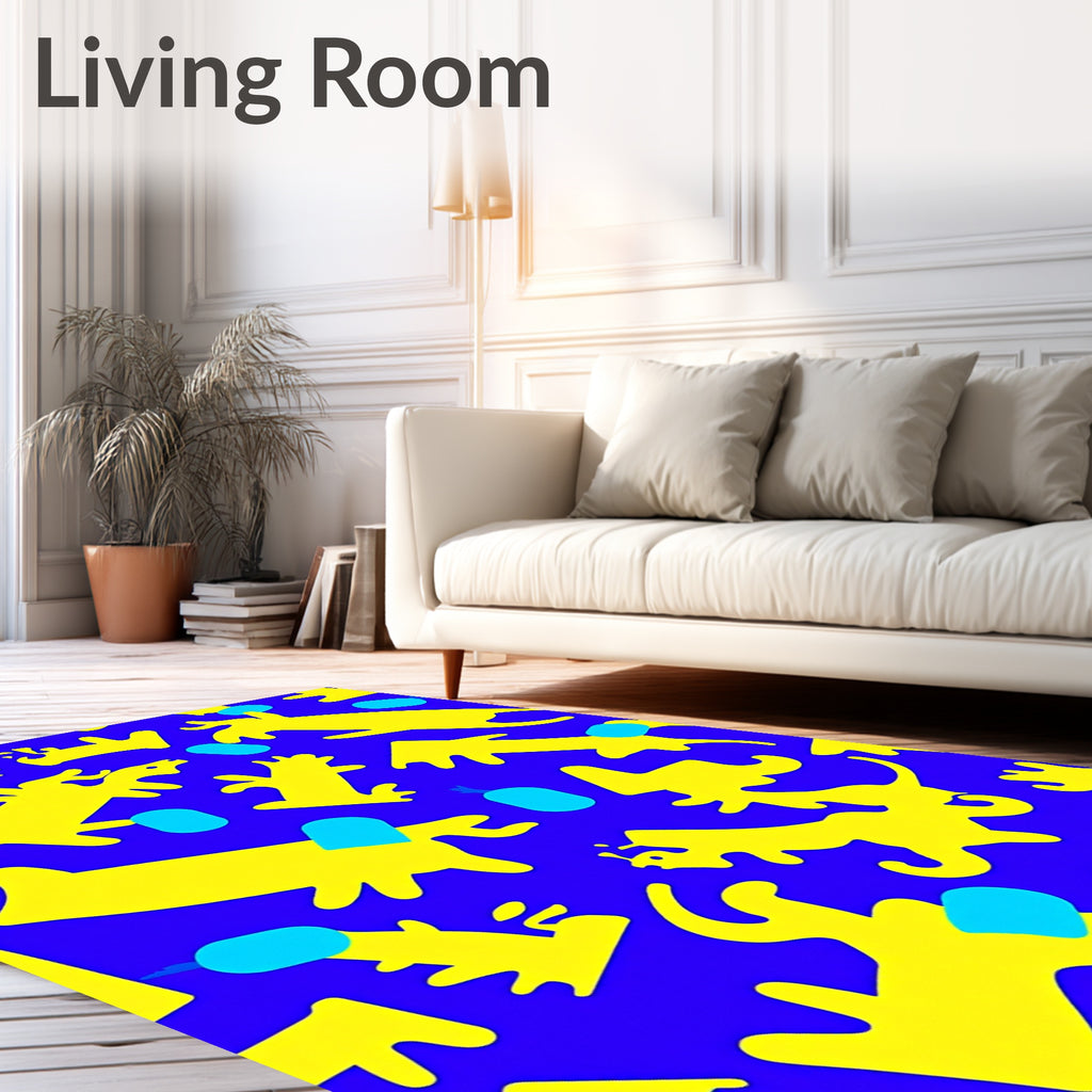 Yellow creatures on royal blue background Rug