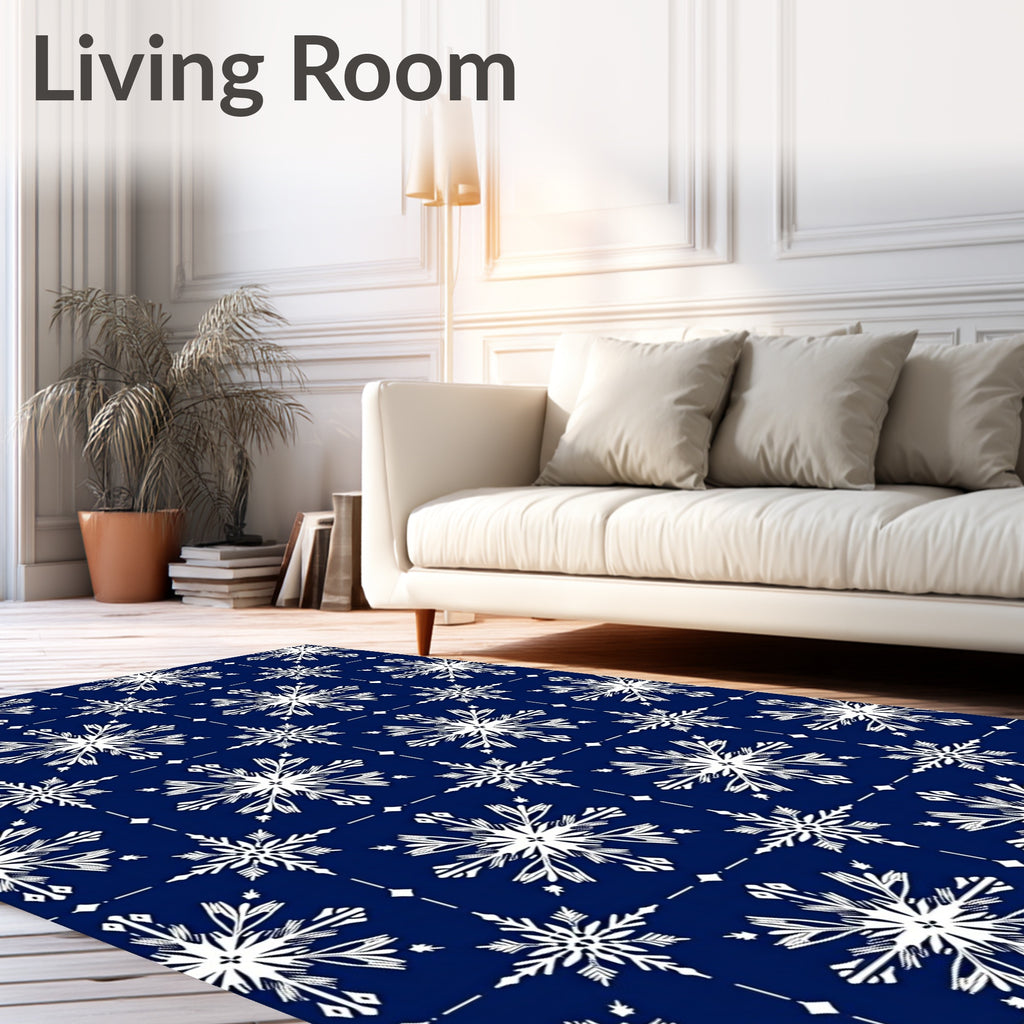 Navy White Snowflake Tile Rug
