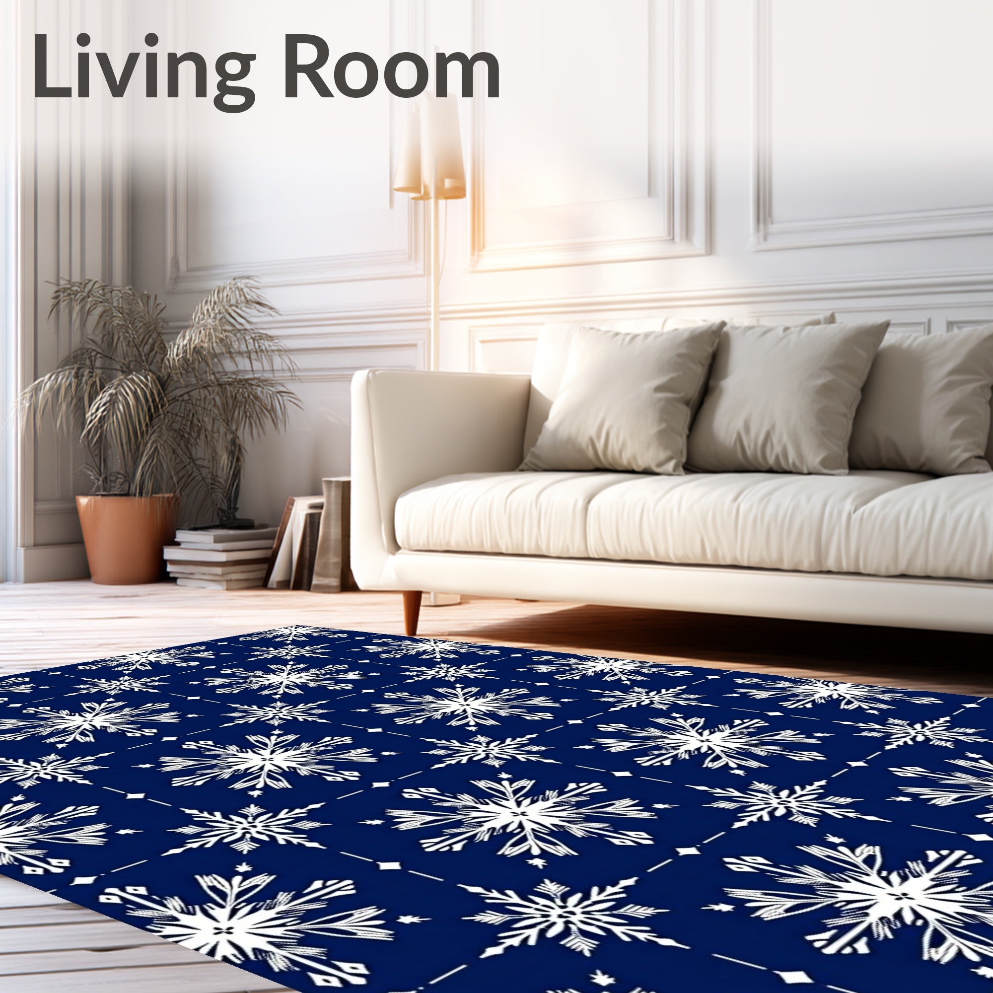 Navy White Snowflake Tile Rug