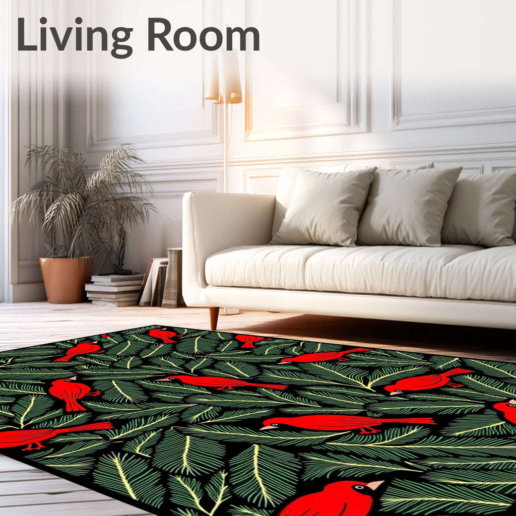 Crimson Cardinals Among Evergreen Boughs Rug
