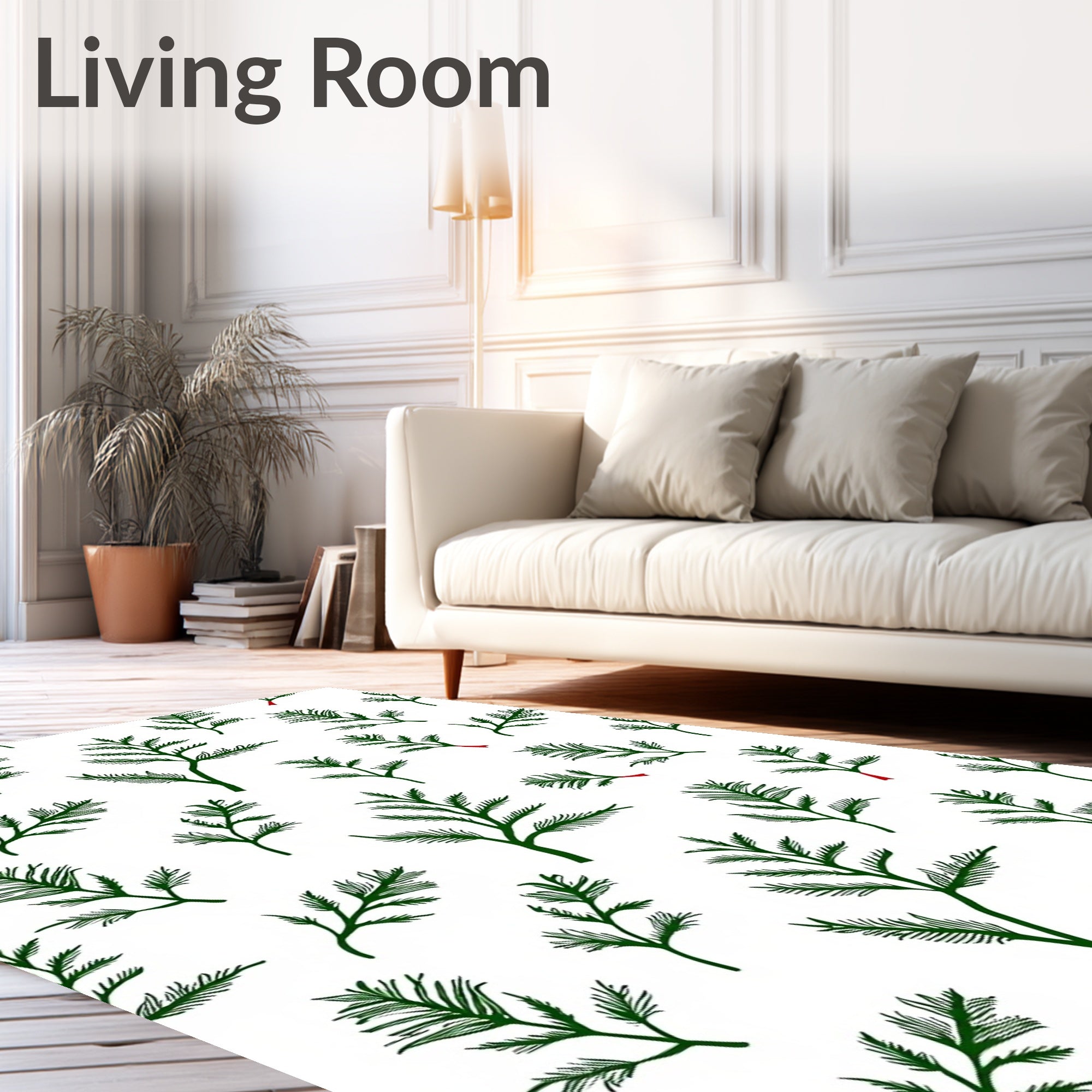 Emerald Green Delicate Branch Toss Rug