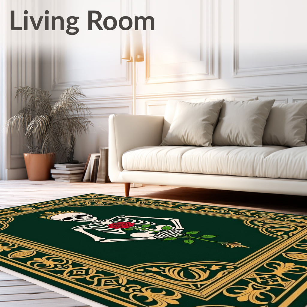 Gothic Skeleton Rose Crowned Emerald Rug