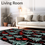 Green Pine Forest Red Starbursts Rug
